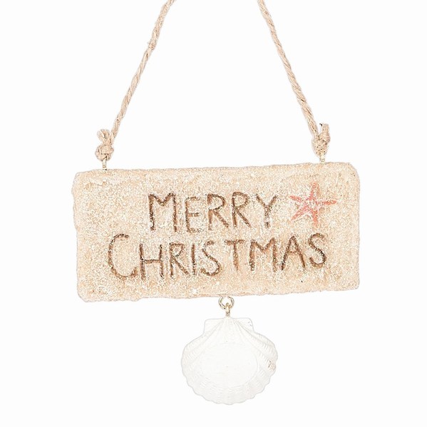 Item 261134 Glittered Merry Christmas Beach Sign Ornament