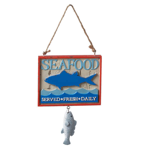 Item 261422 Rustic Look Seafood Served Fresh Daily Sign Ornament