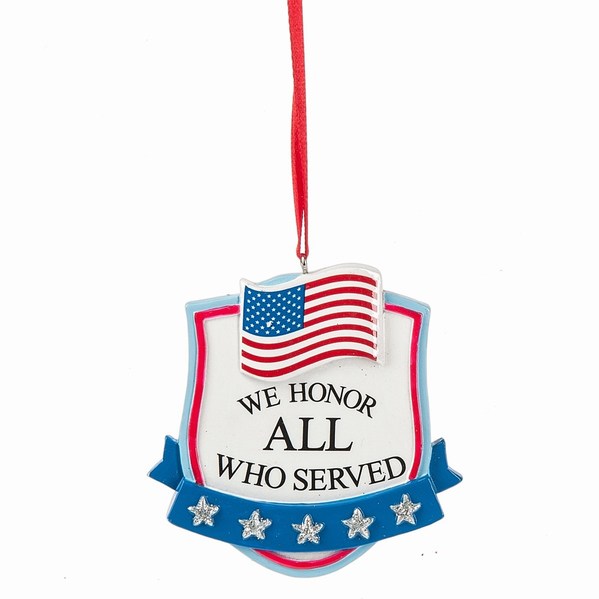 Item 261430 We Honor All Who Served Veterans Shield & Flag Ornament