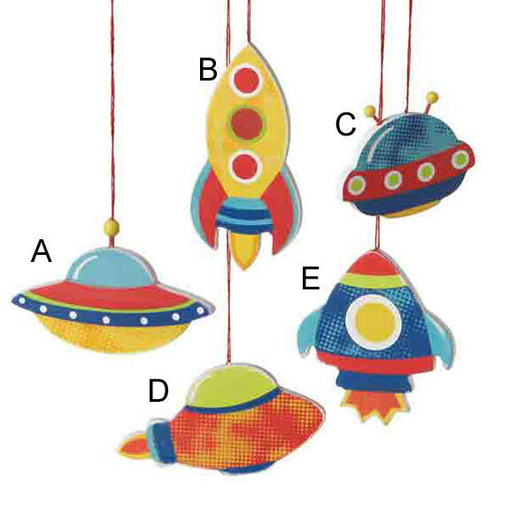 Item 261545 Red, Blue, Yellow, & Orange Spaceship Ornament