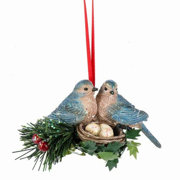 Item 261632 Pair of Blue Birds With Nest Ornament