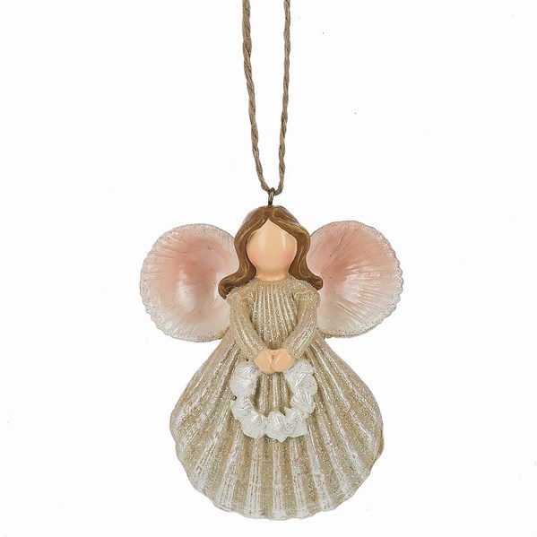Item 261931 Gold Scallop Shell Angel With Wreath Ornament