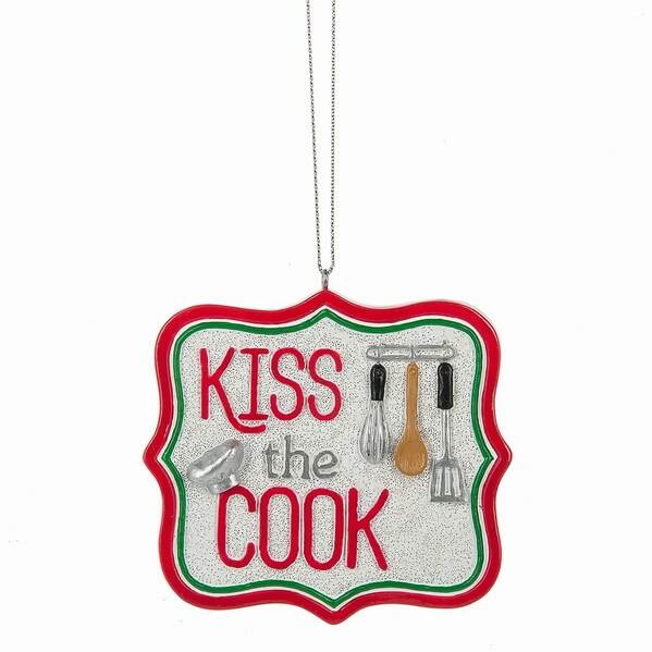 Item 261955 Kiss The Cook Sign With Utensils Ornament