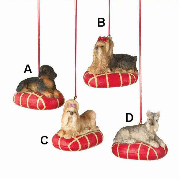 Item 262241 Lap Dog On Red/Gold Bed Ornament