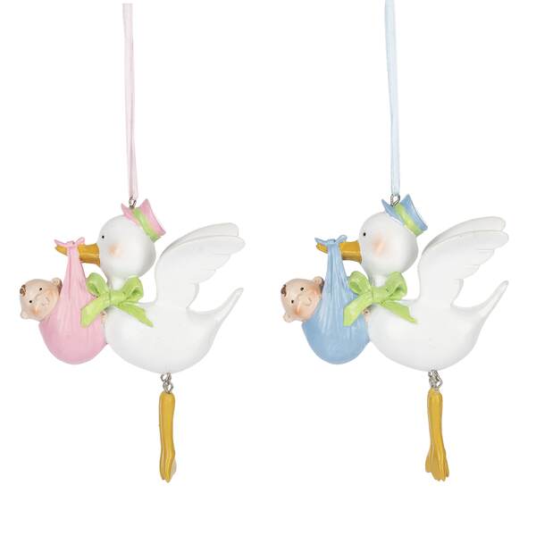 Item 262576 Stork With Baby Girl/Boy Ornament