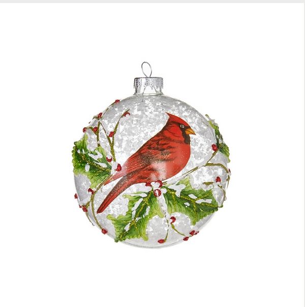 Item 281104 Cardinal With Holly & Berries Silver Ball Ornament