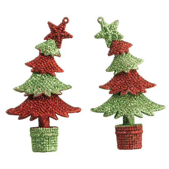 Item 281282 Glittered Red & Green Christmas Tree Ornament