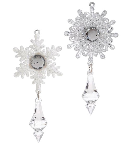 Item 281340 White/Clear Snowflake With Drop/Jewel Ornament