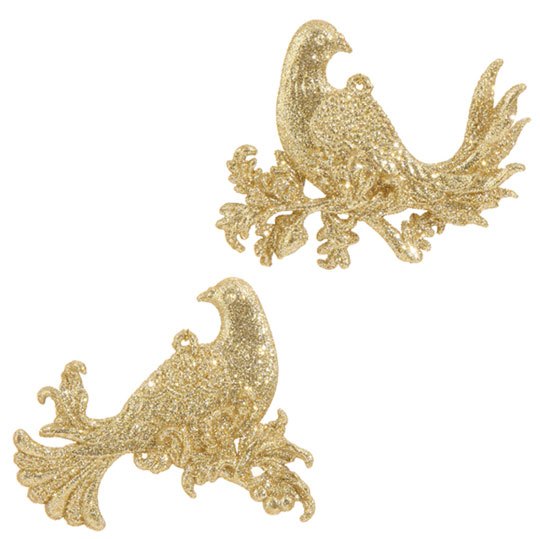 Item 281465 Gold Glittered Partridge On Branch Ornament