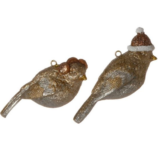 Item 281886 Gold/Silver/Copper Bird With Earmuffs/Hat Ornament