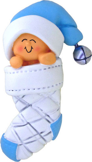 Item 289304 Baby In Blue Stocking Ornament