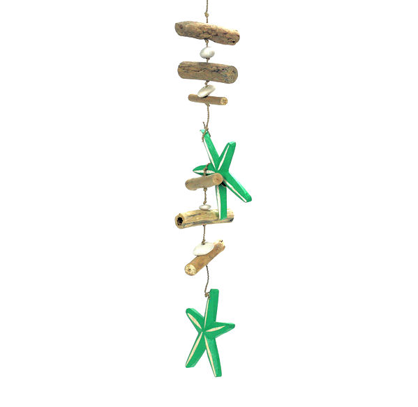 Item 294020 Green & White Starfish With Driftwood & Rocks Drop Hanging