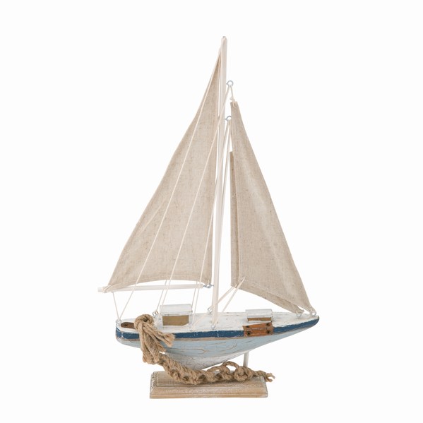 Item 294199 Small Blue & White Sailboat With Rope Accent Sit Around