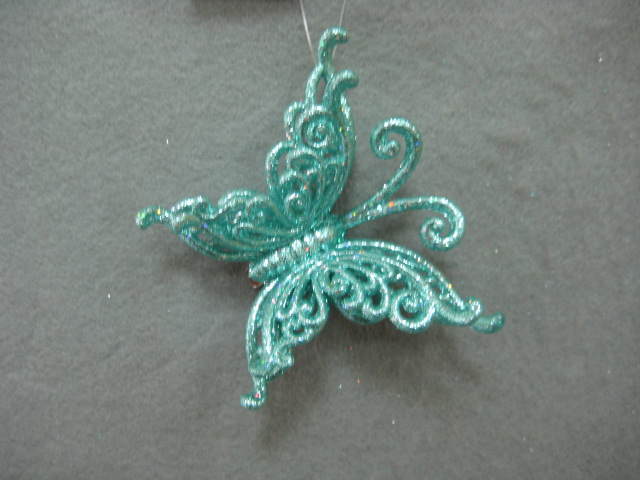 Item 302001 Aqua Glitter Butterfly With Clip-On Ornament