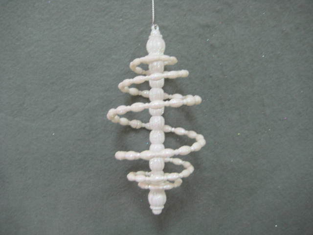 Item 302132 White Glittered Spiral Finial Ornament