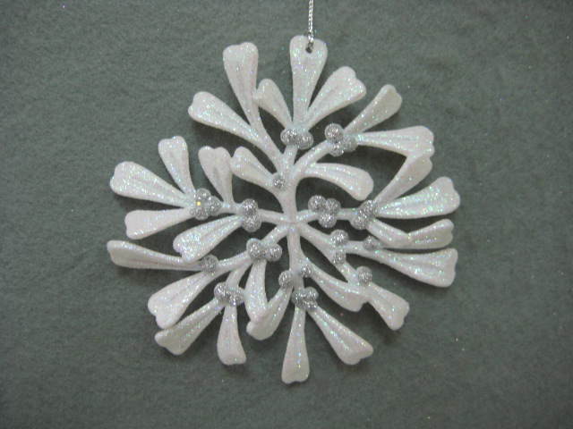 Item 302162 Iridescent White/Silver Glittered Holly Wreath Ornament