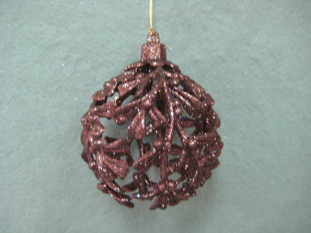 Item 302163 Brown Glittered Holly Ball Ornament