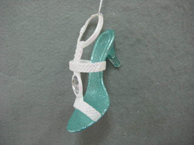Item 302278 Aqua/Iridescent White High Heel Shoe With Clear Jewel Ornament