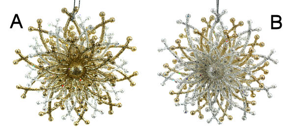 Item 303007 Champagne Silver/Champagne Gold Spiral Snowflake Ornament