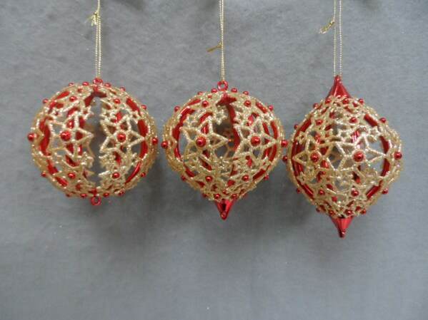 Item 303046 Red/Light Gold Star Pattern Ball/Onion/Finial Ornament