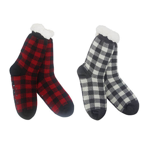 Item 322021 Buffalo Plaid Red & Black/Gray & White Slipper Socks