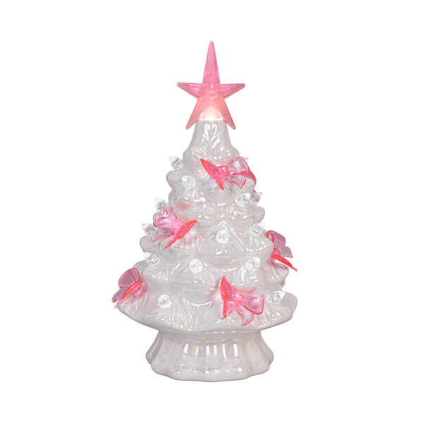 Item 322076 Iridescent White And Pink Bows LED Ceramic Tree