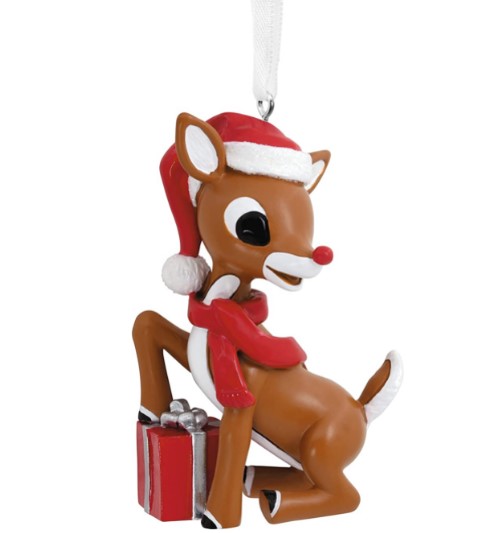 Item 333354 Rudolph With Gift in Santa Hat Ornament