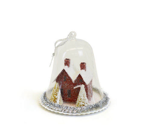 Item 340290 Battery Operated Lighted Farmhouse In Dome Ornament