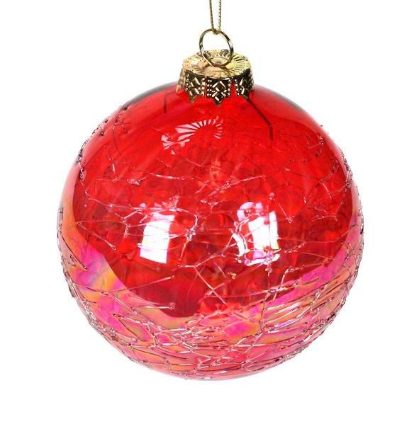 Item 351005 Fire Coral Red Threaded Ball Ornament