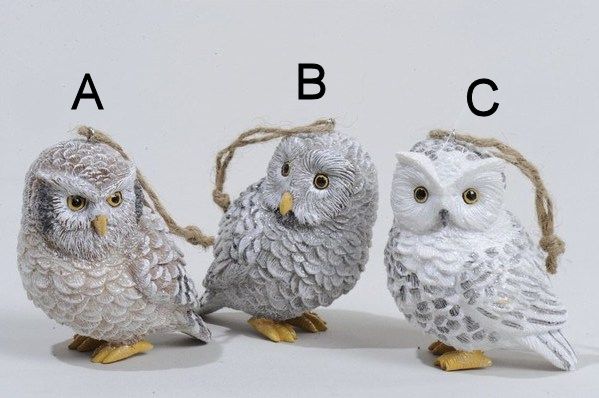 Item 360142 Natural White/Gray Owl Ornament