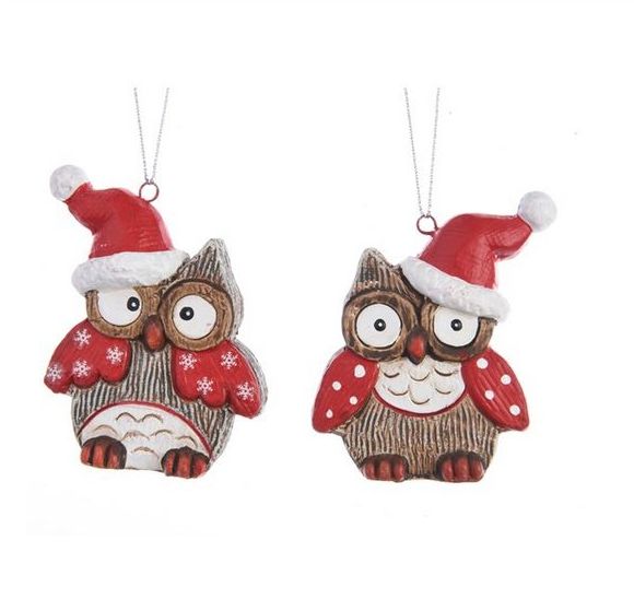 Item 360198 Brown Owl With Santa Hat Ornament