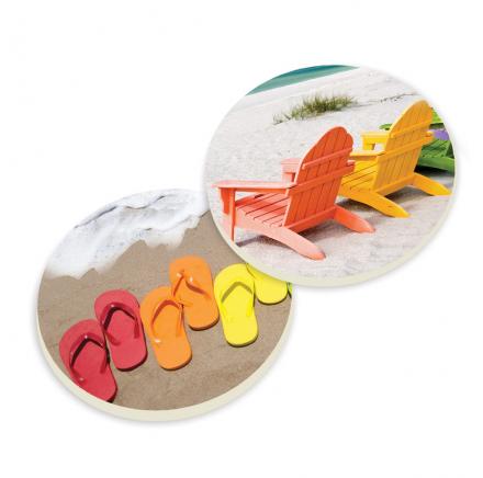 Item 364217 Multicolor Flip Flops & Adirondack Chairs Car Coasters 2-Pack