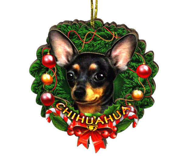 Item 398032 Black/Tan Chihuahua Wreath Ornament