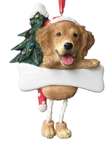 Item 407014 Golden Retriever With Santa Hat/Christmas Tree/Bone Dangle Ornament