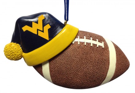 Item 416161 West Virginia University Mountaineers Football With Santa Hat Ornament