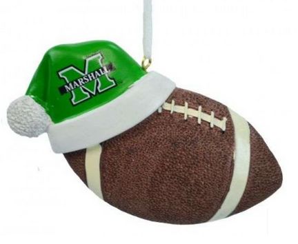 Item 416259 Marshall University Thundering Herd Football With Santa Hat Ornament