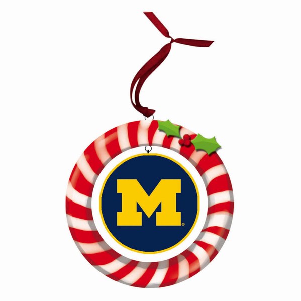 Item 420935 University of Michigan Wolverines Candy Cane Wreath Ornament