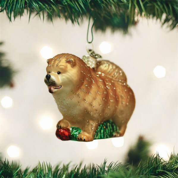 Item 425156 Chow Chow With Red Ball & Grass Ornament
