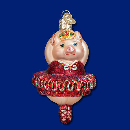 Item 425389 Ballerina Pig With Crown In Red Dress Ornament