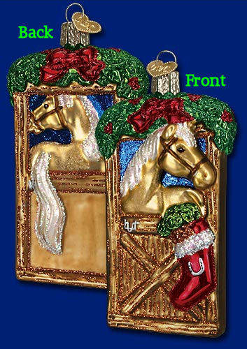Item 425489 Gold Horse In Stall With Garland/Stocking Ornament