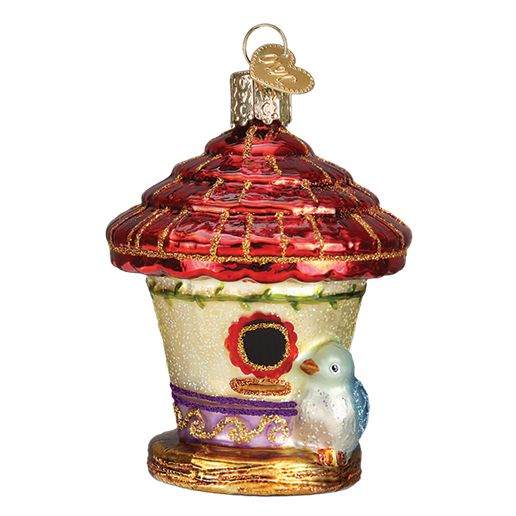 Item 425862 Charming Red/Yellow/Purple/Gold Birdhouse With Bird Ornament