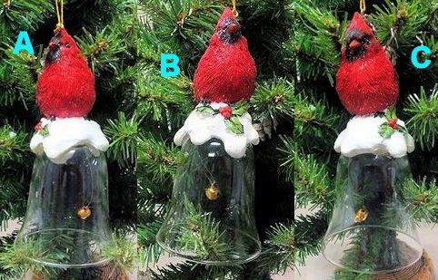 Item 431209 Cardinal On Clear Bell With Snow & Holly Ornament