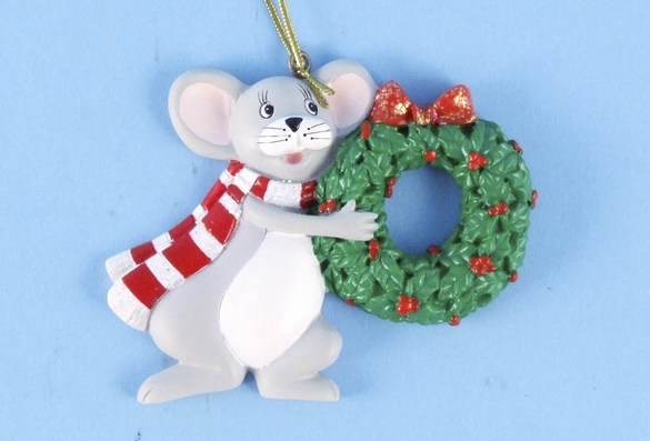 Item 436860 Christmas Mouse Holding Wreath Ornament