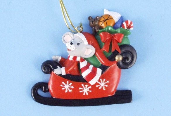 Item 436866 Christmas Mouse In Sleigh With Bag of Gifts Ornament