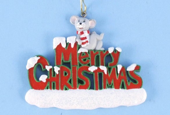 Item 436877 Christmas Mouse On Merry Christmas Word Ornament