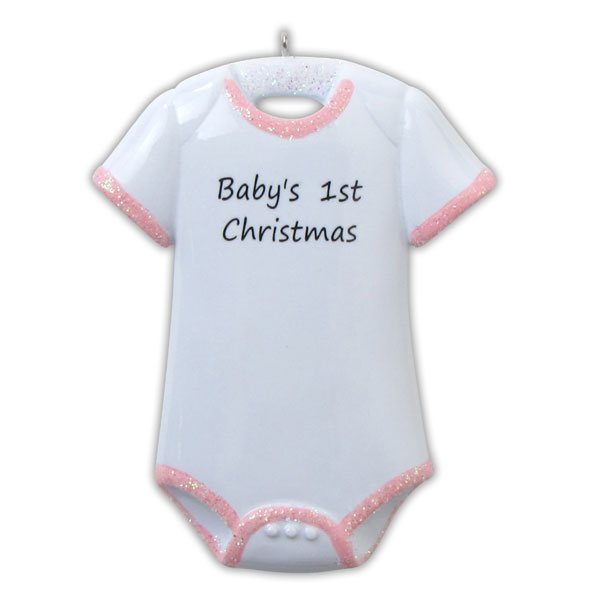 Item 459036 Pink Onesie Baby's First Christmas Ornament
