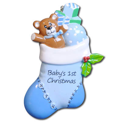 Item 459112 Blue Baby's First Christmas Stocking Ornament