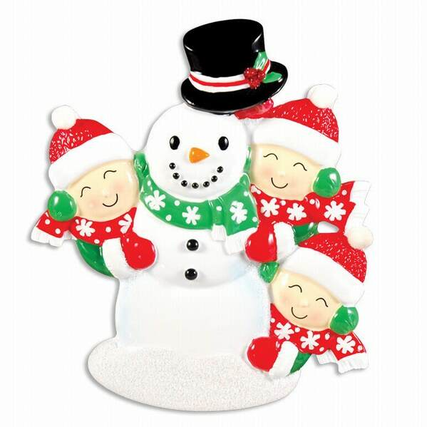Item 459192 Family of 3 Building Snowman Ornament