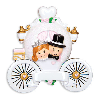 Item 459225 Wedding Couple In White Carriage Ornament