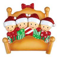 Item 459299 Family of 4 In Bed With Gifts Ornament
